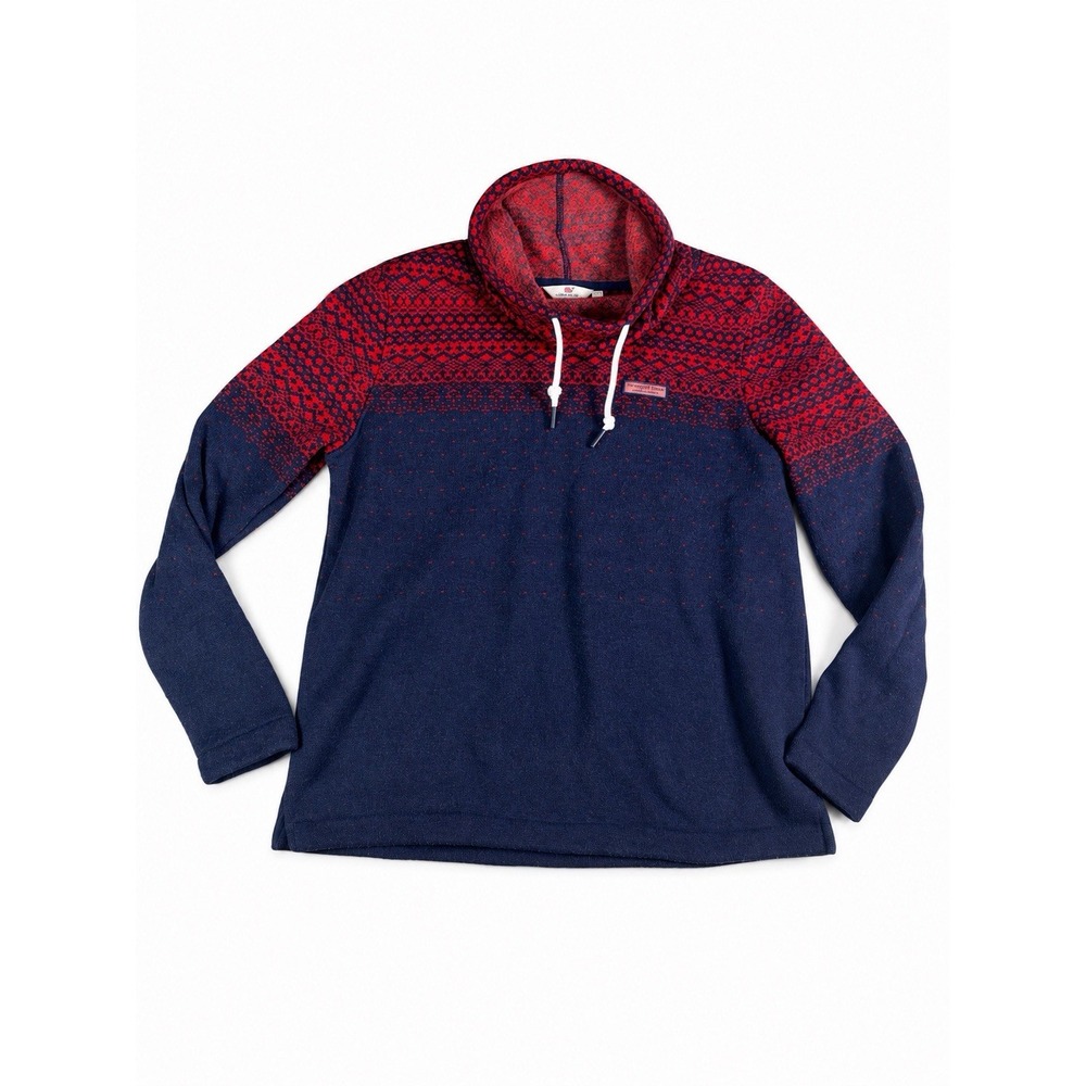 Vineyard Vines Fair Isle Sweater Fleece Funnel Neck Shep Shirt Blue Red Medium